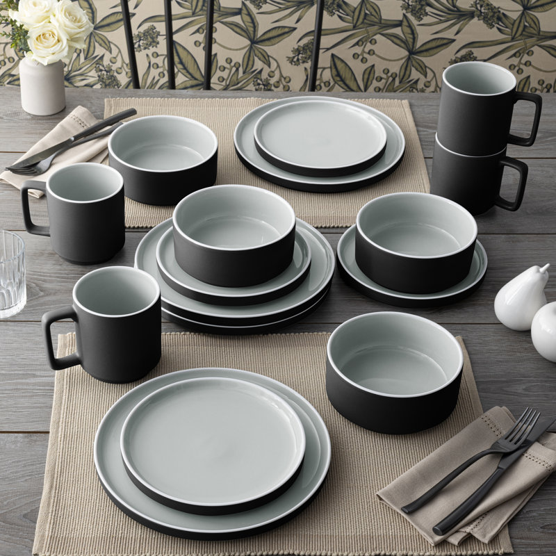 Noritake ColorTrio 16 Piece Stax Set Service for 4 Graphite